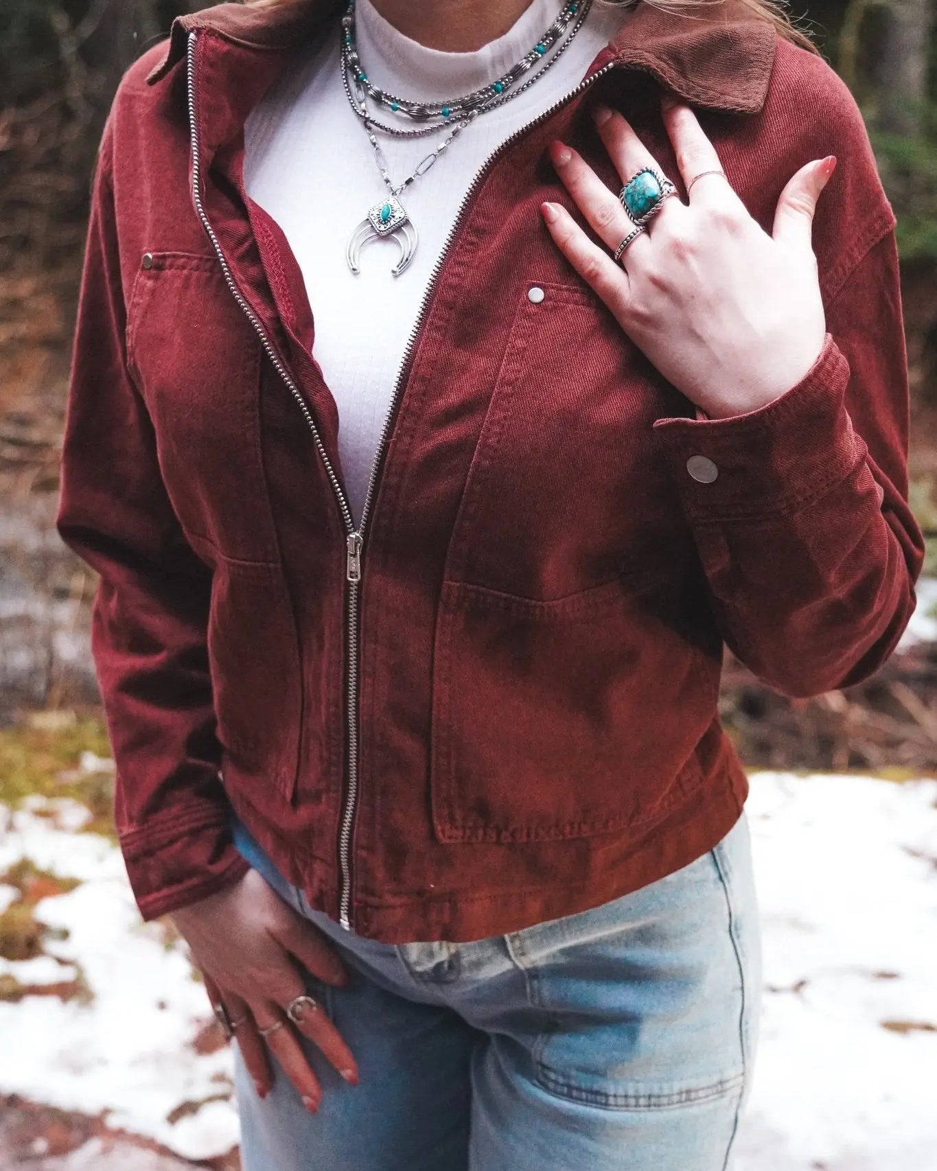 Canyon Ridge Burgundy Denim Jacket - Wyld Jace Co
