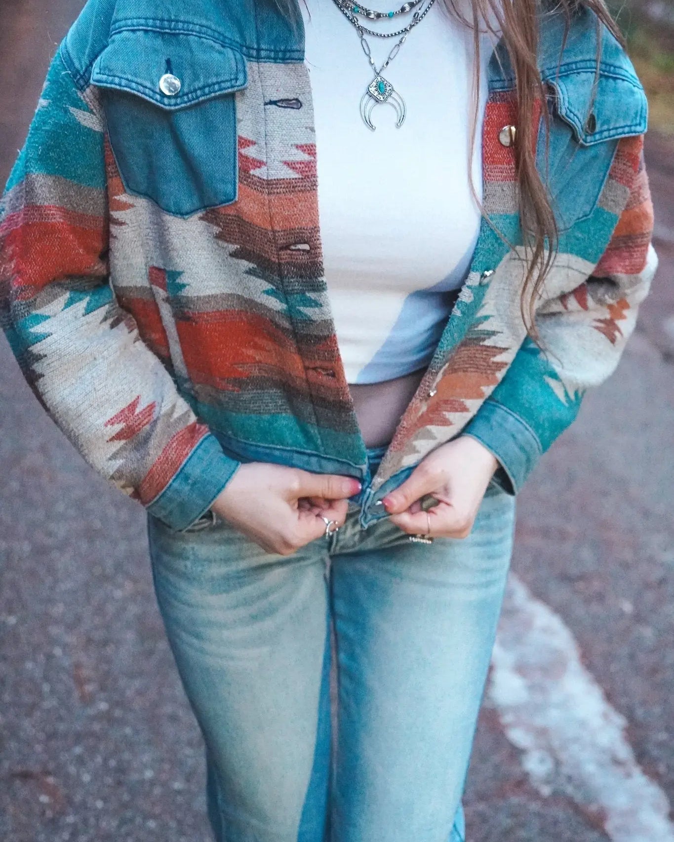 High Dessert Aztec Denim Jacket - Wyld Jace Co