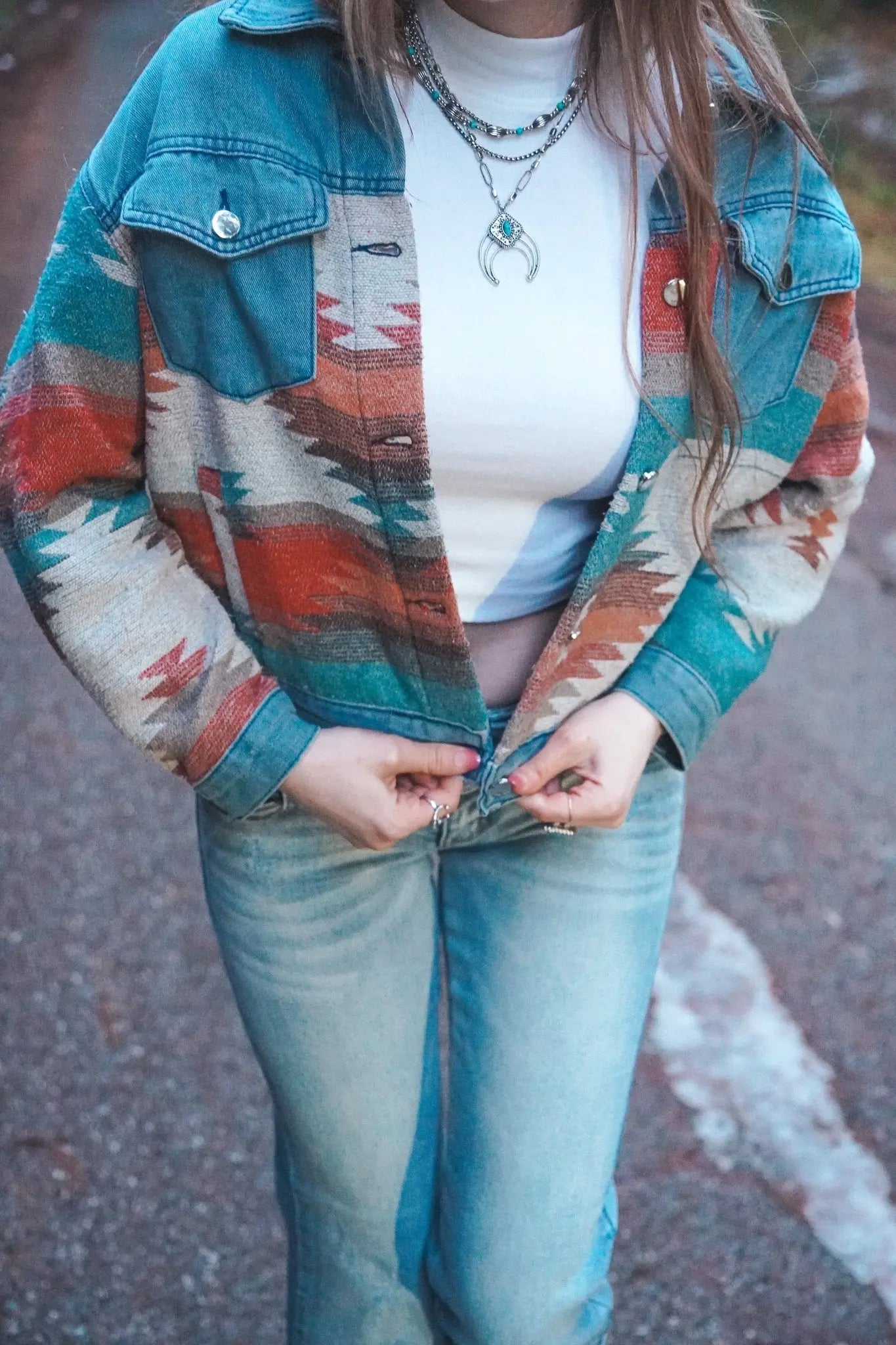 High Dessert Aztec Denim Jacket - Wyld Jace Co