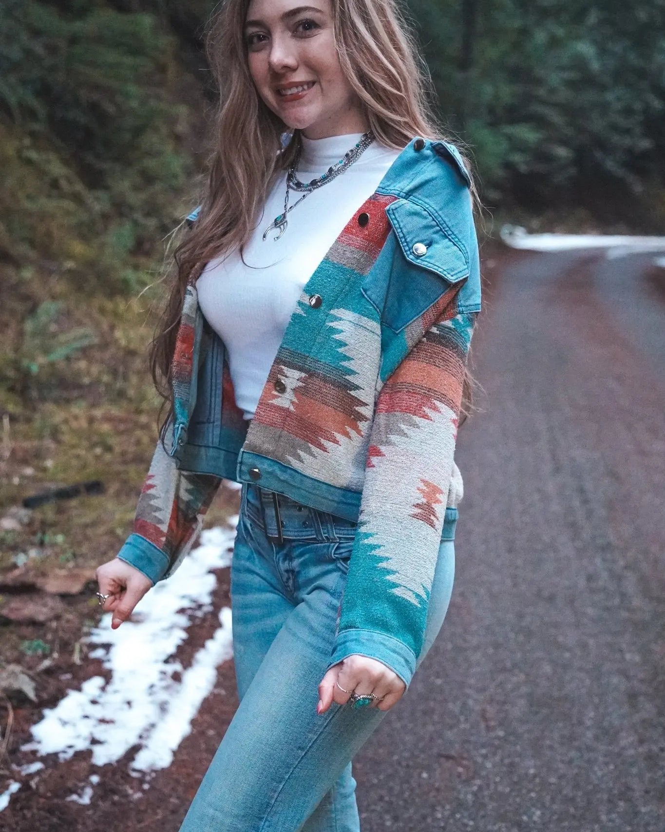 High Dessert Aztec Denim Jacket - Wyld Jace Co
