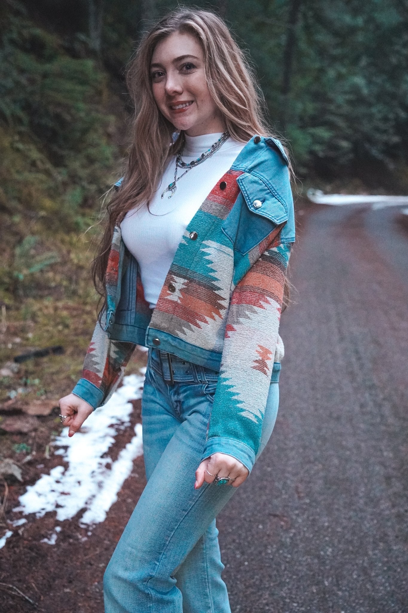 High Dessert Aztec Denim Jacket - Wyld Jace Co