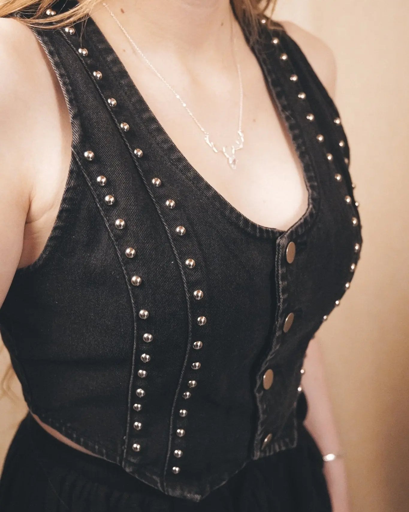 Outlaw Studded Denim Crop Vest - Wyld Jace Co