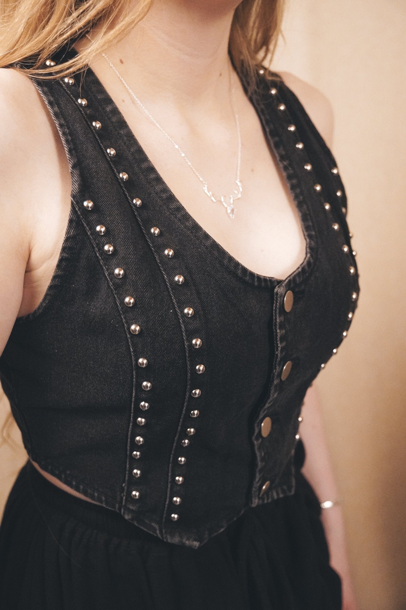 Outlaw Studded Denim Crop Vest - Wyld Jace Co