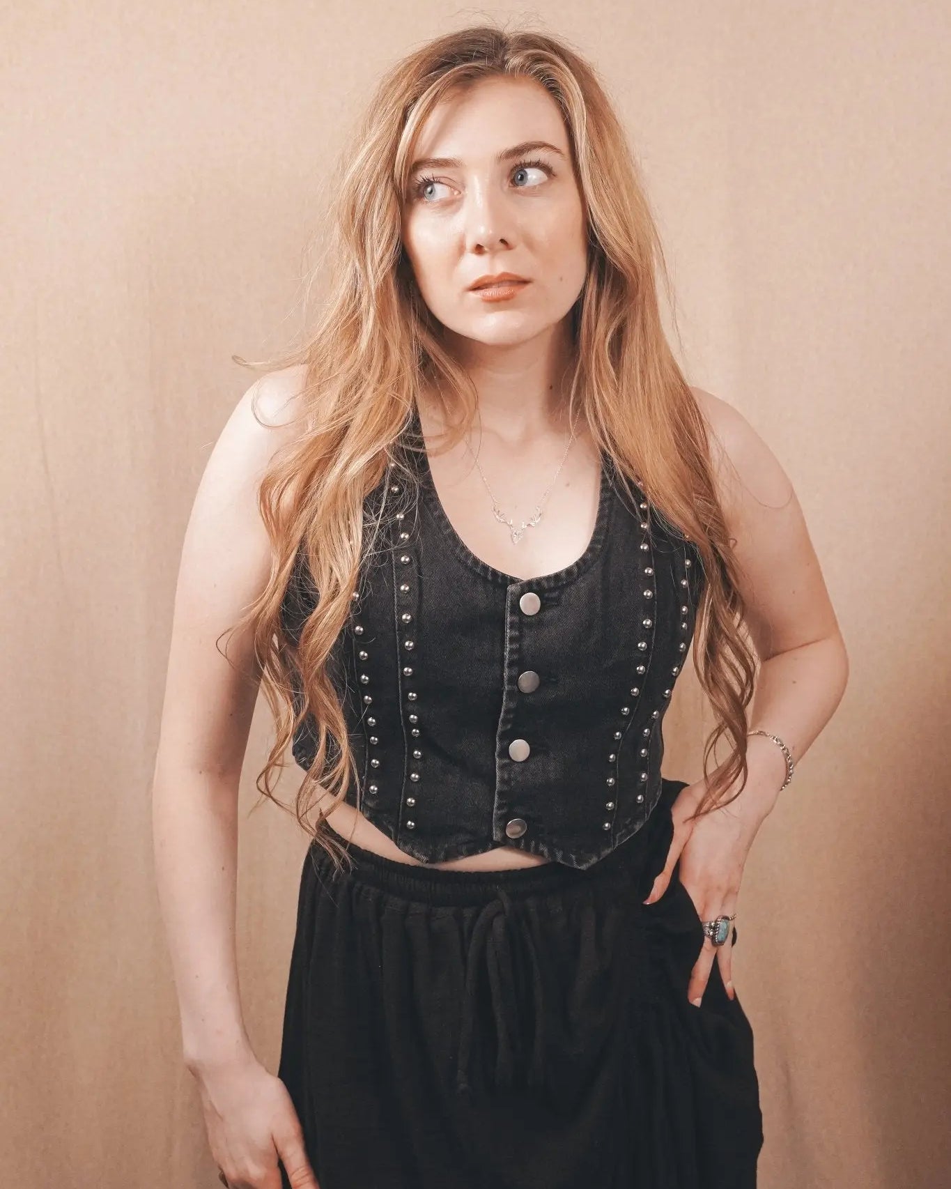 Outlaw Studded Denim Crop Vest - Wyld Jace Co