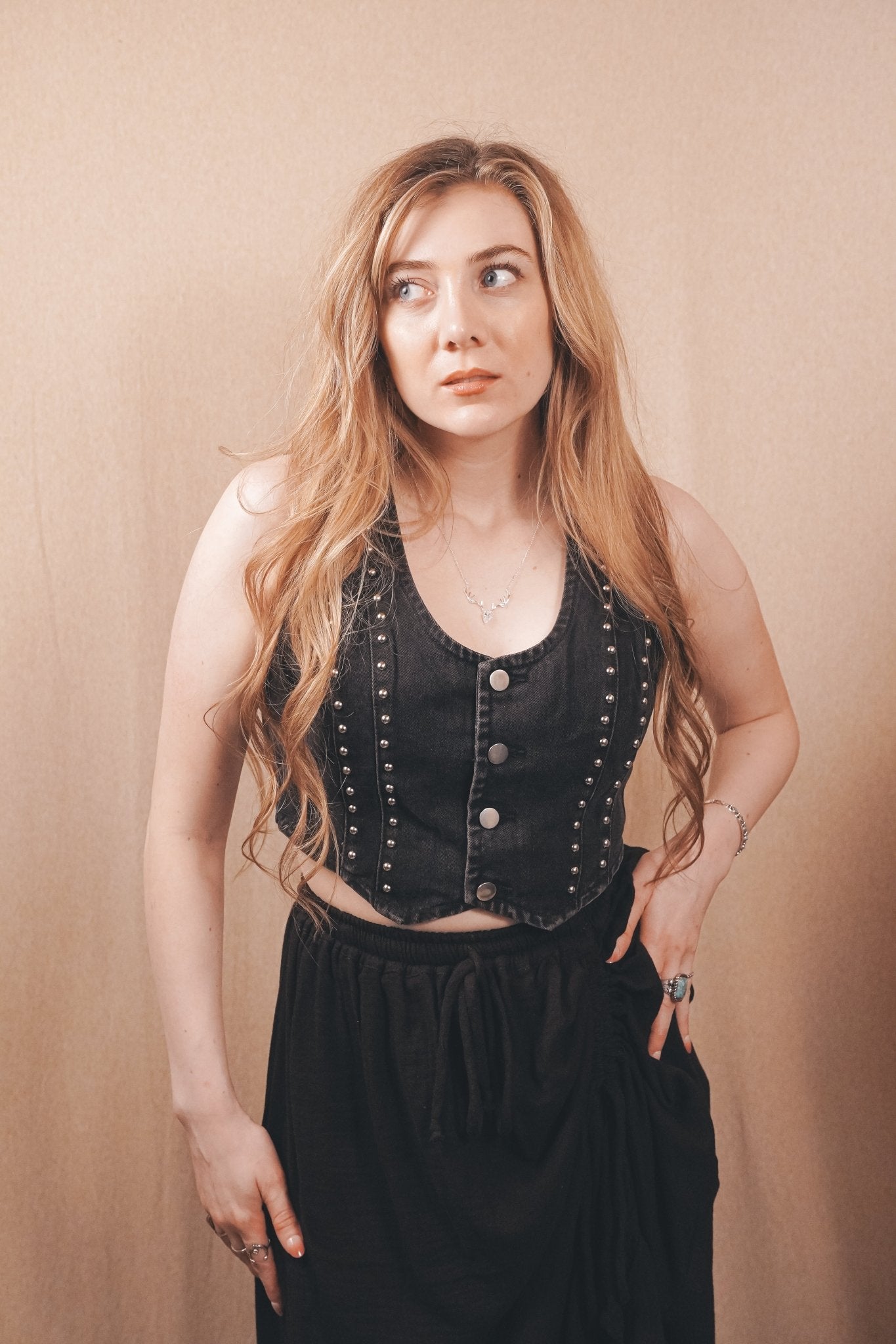 Outlaw Studded Denim Crop Vest - Wyld Jace Co