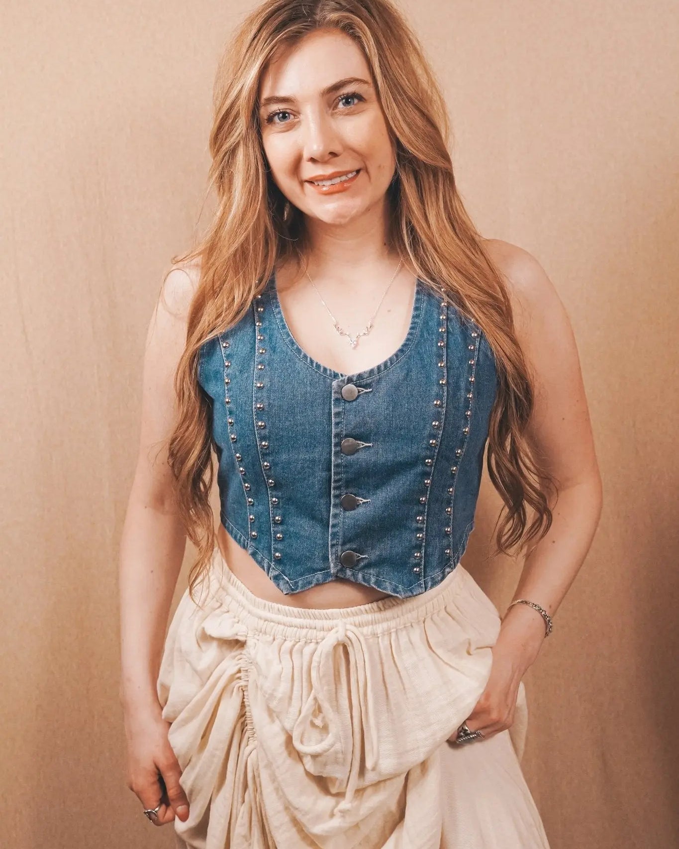 Outlaw Studded Denim Crop Vest - Wyld Jace Co