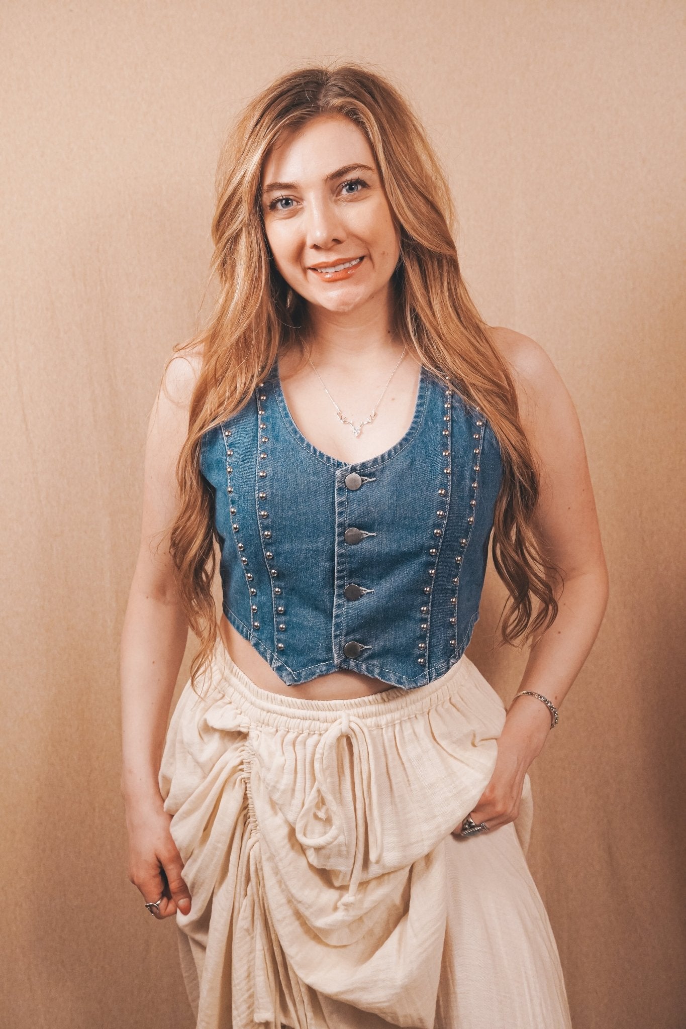 Outlaw Studded Denim Crop Vest - Wyld Jace Co