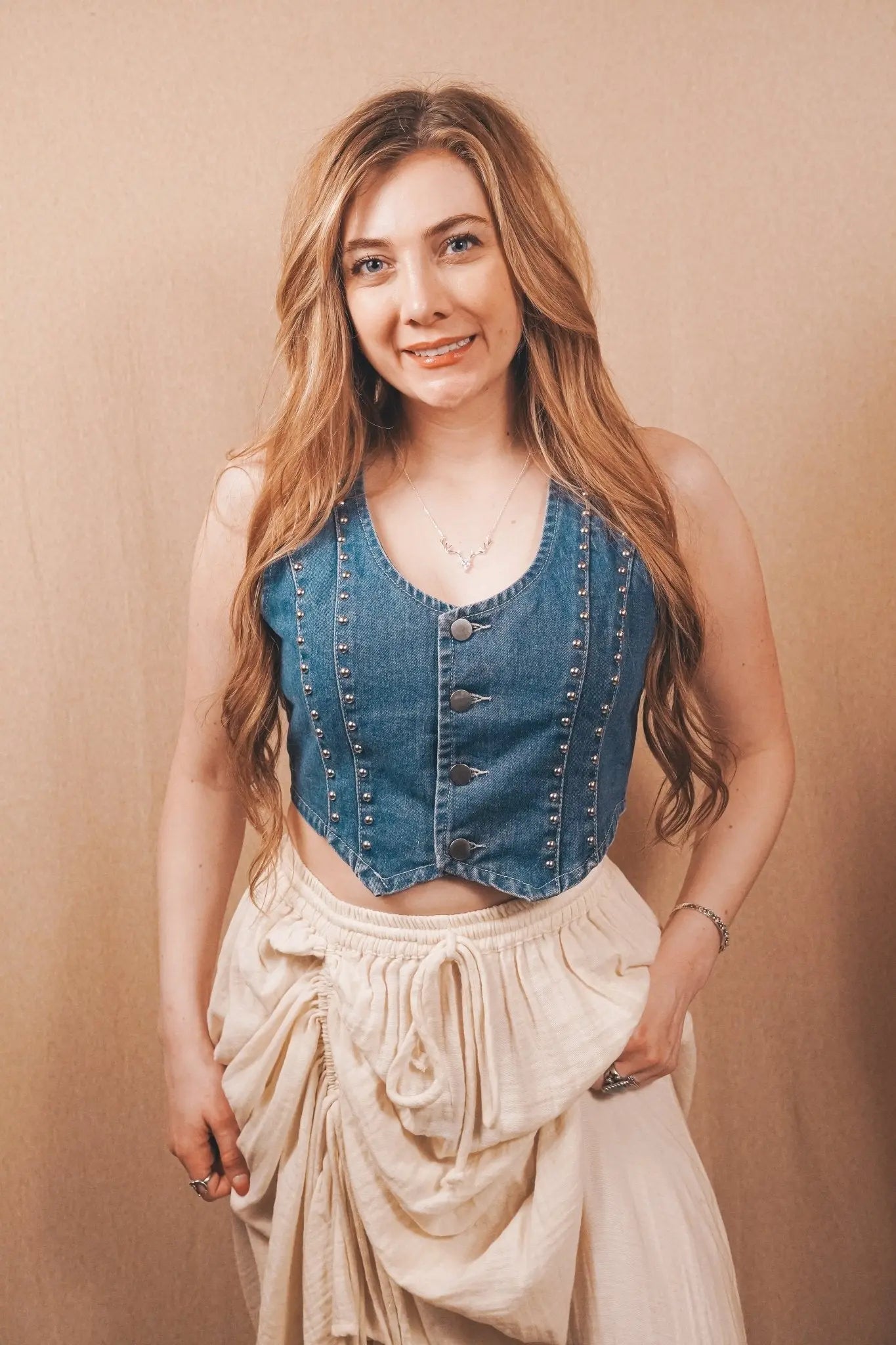 Outlaw Studded Denim Crop Vest - Wyld Jace Co