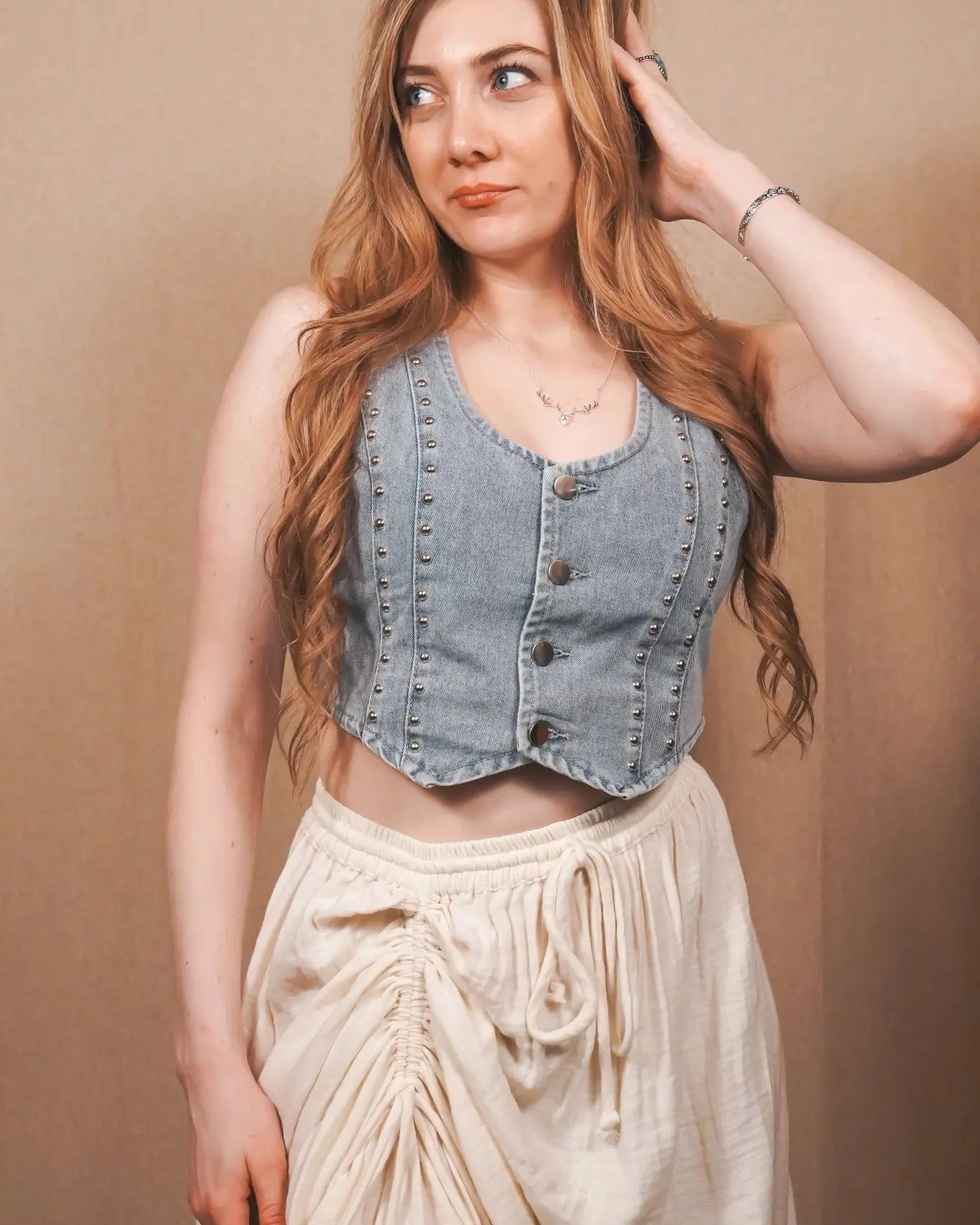 Outlaw Studded Denim Crop Vest - Wyld Jace Co