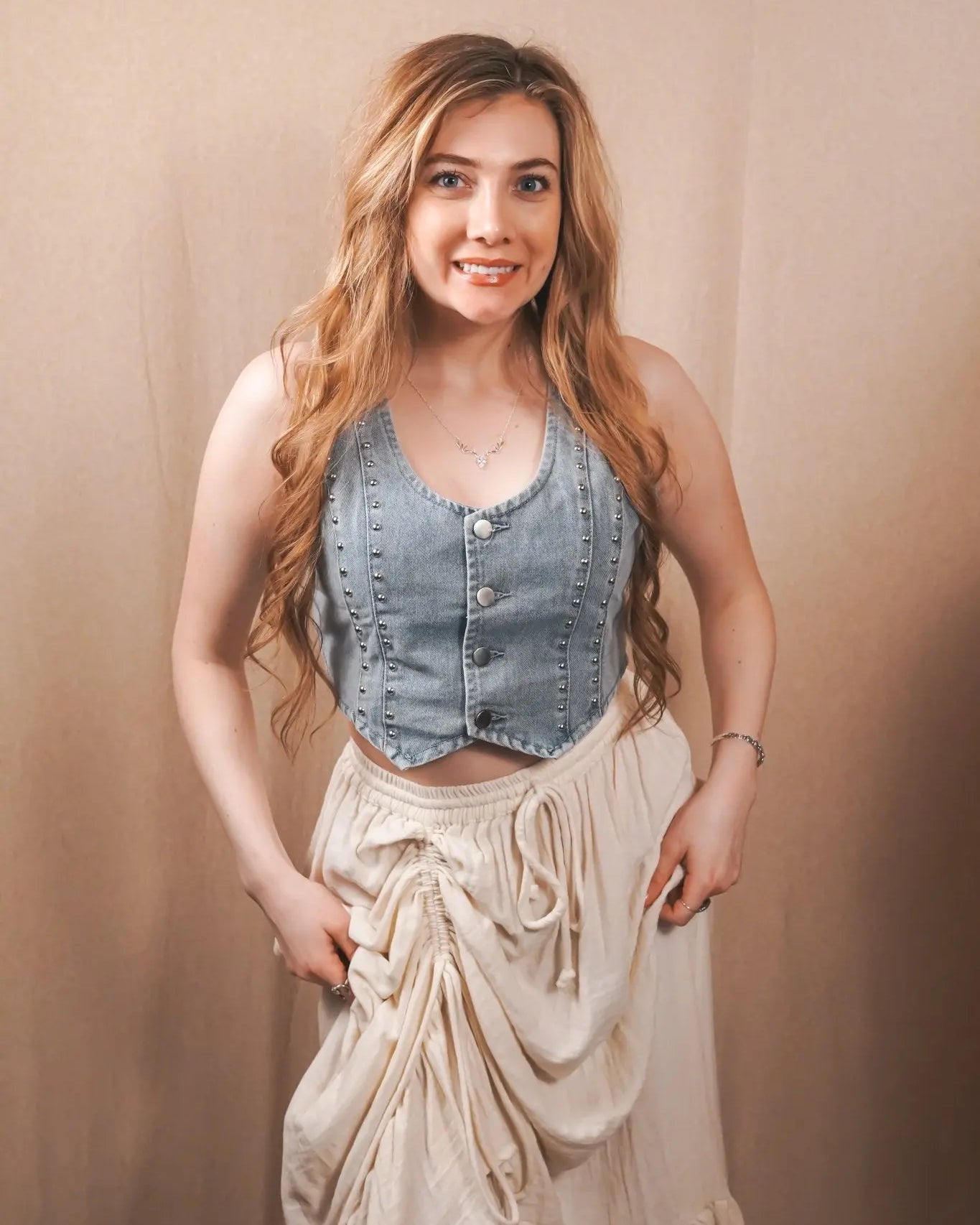 Outlaw Studded Denim Crop Vest - Wyld Jace Co