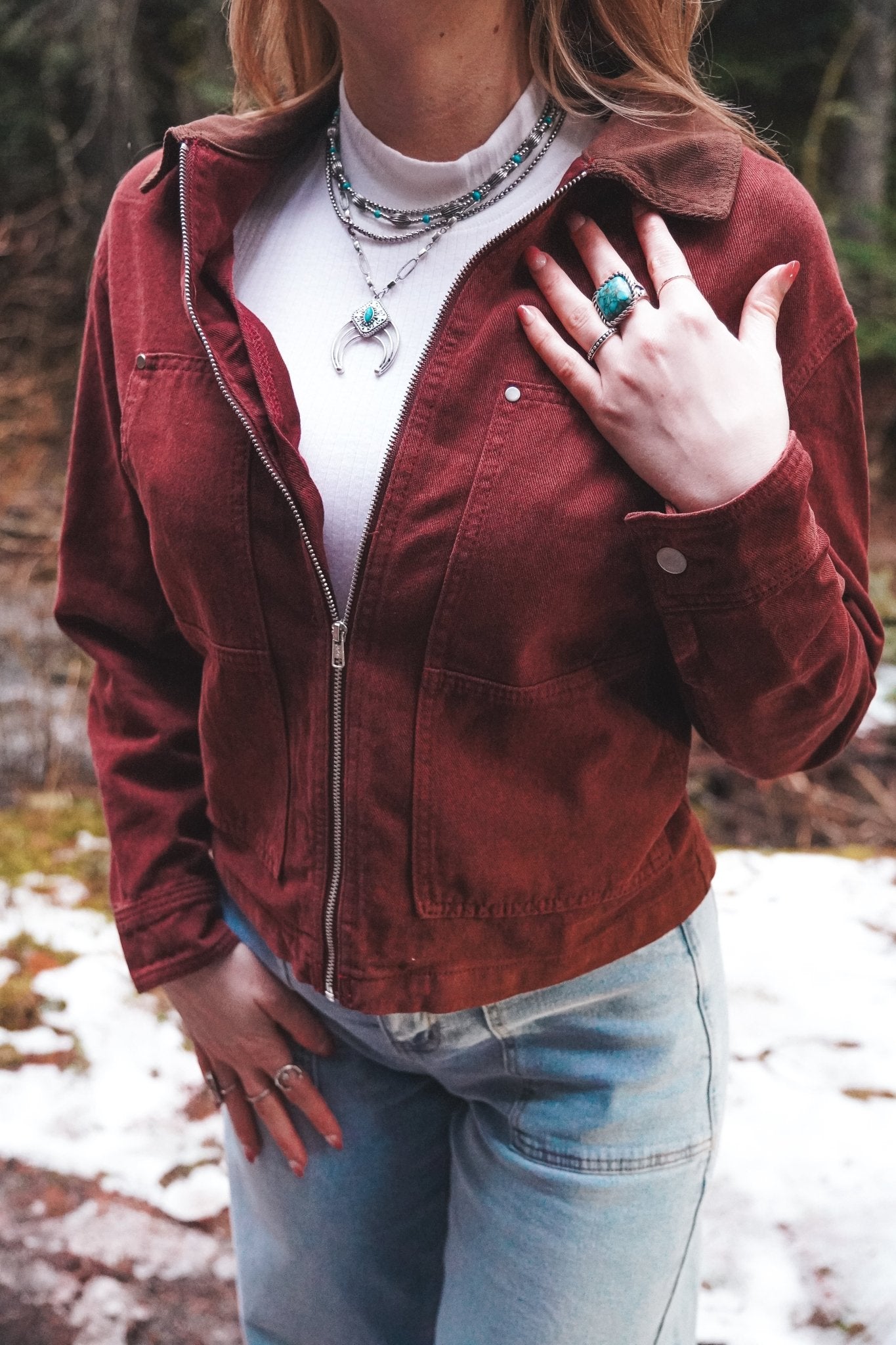Canyon Ridge Burgundy Denim Jacket - Wyld Jace Co