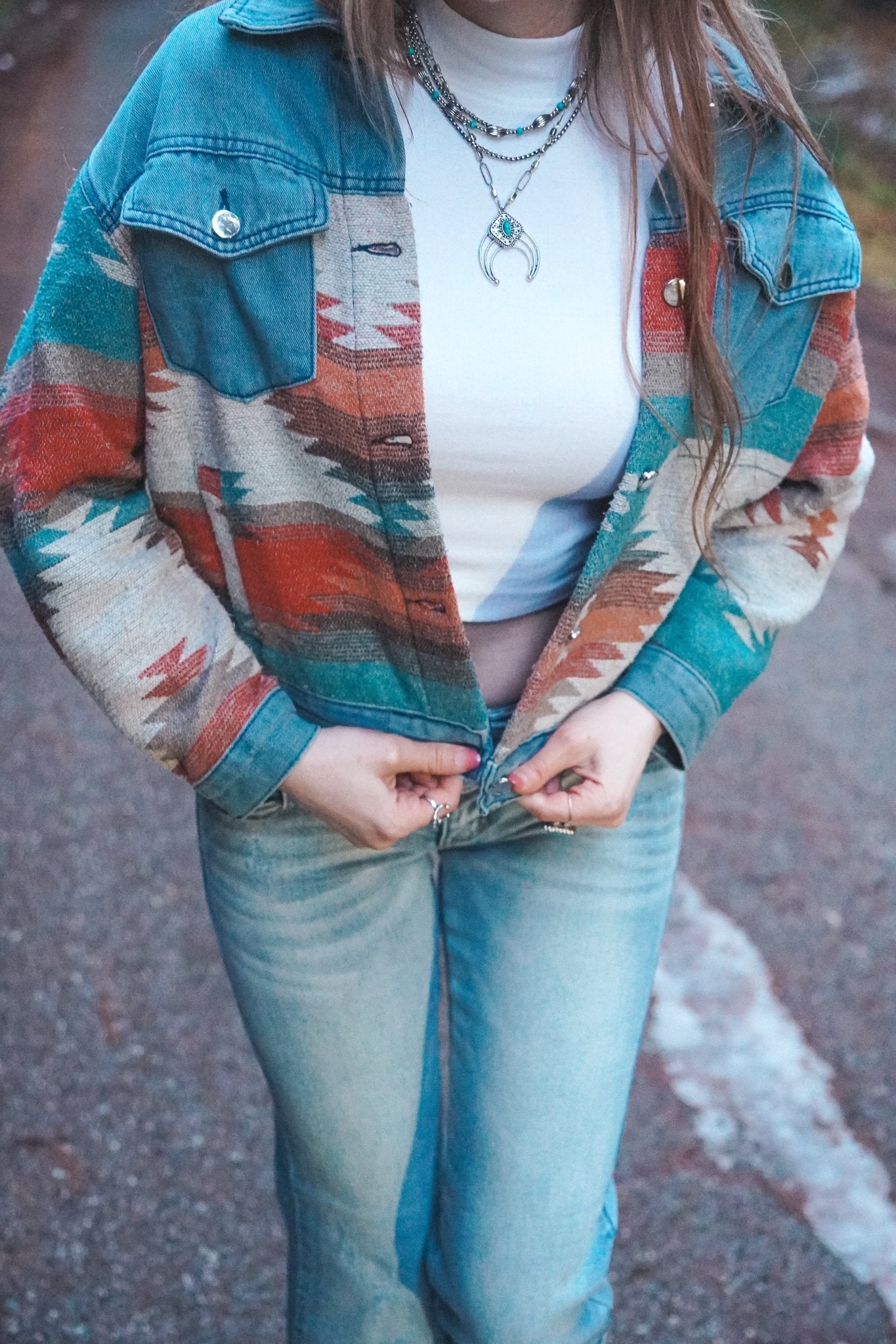High Dessert Aztec Denim Jacket - Wyld Jace Co