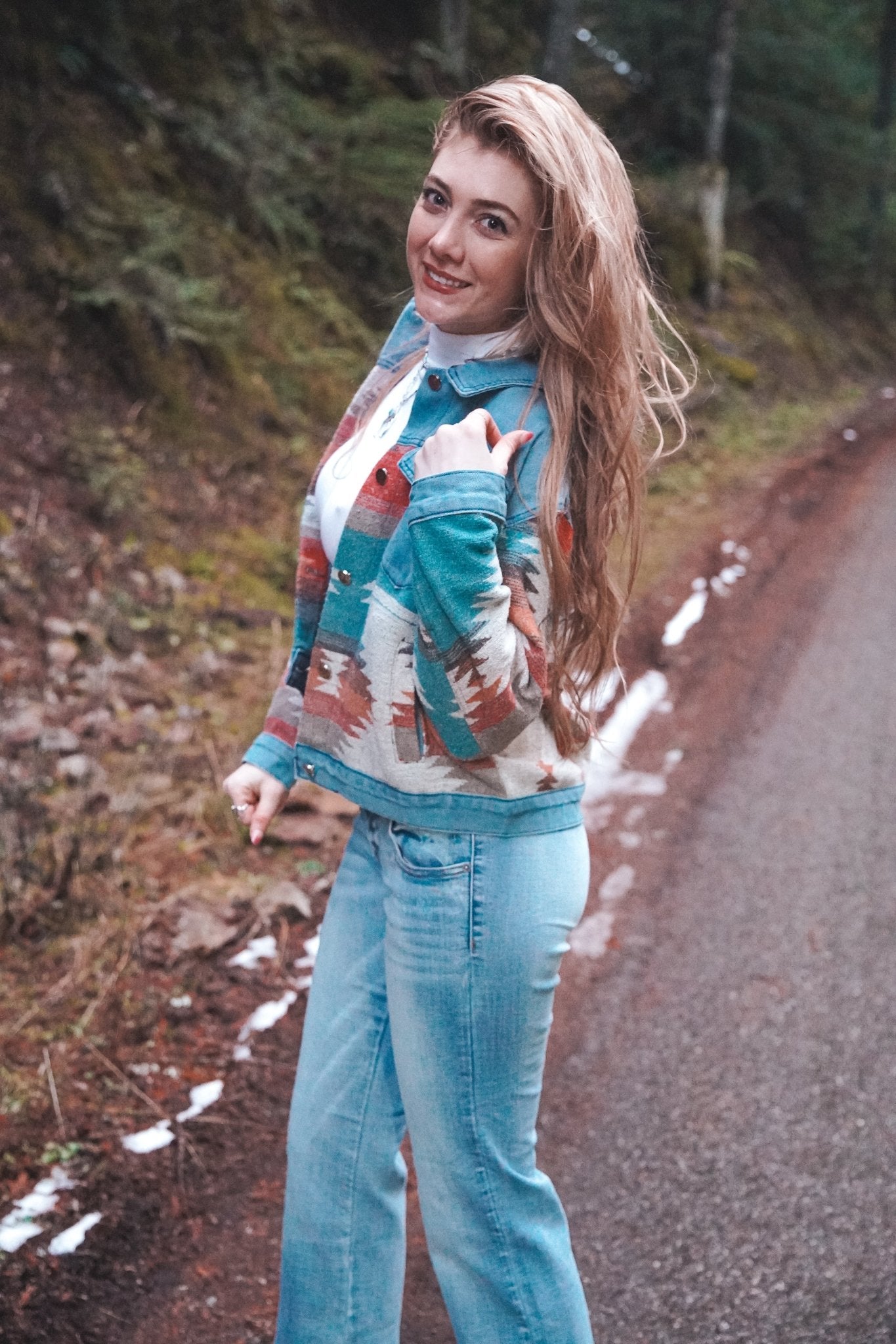 High Dessert Aztec Denim Jacket - Wyld Jace Co