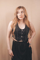 Outlaw Studded Denim Crop Vest - Wyld Jace Co