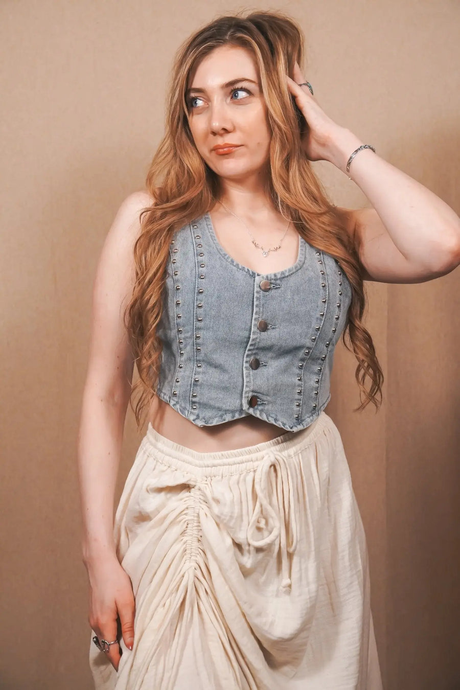Outlaw Studded Denim Crop Vest - Wyld Jace Co