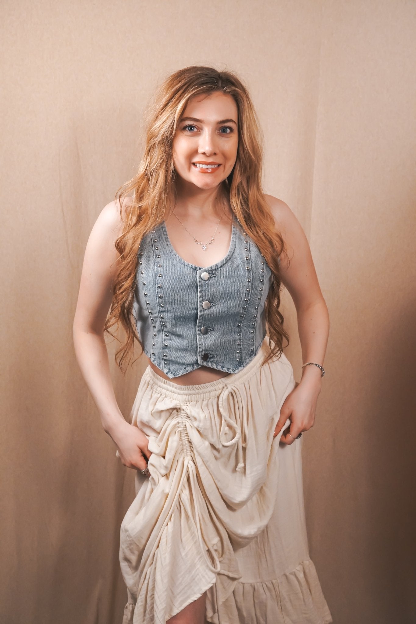 Outlaw Studded Denim Crop Vest - Wyld Jace Co