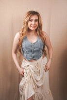 Outlaw Studded Denim Crop Vest - Wyld Jace Co